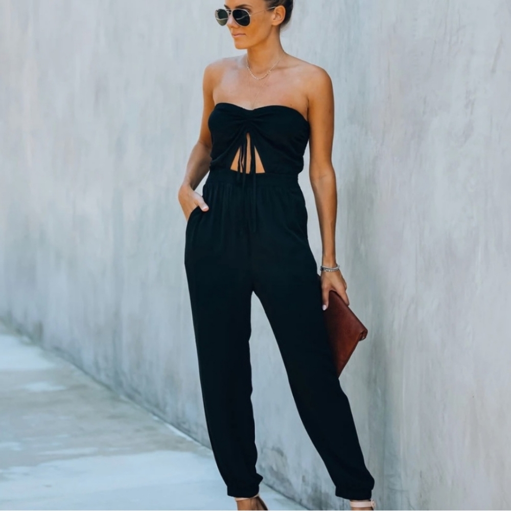 NWT Francine Pocketed Strapless Cutout Jumpsuit